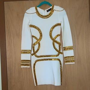 White and gold bandage dress